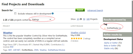 Weather project highest rated DotNetNuke project