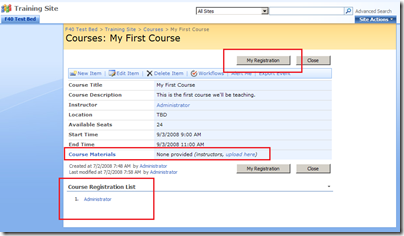 Customizations to the Courses display form