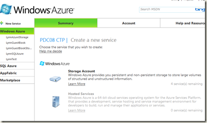 allocating a new service instance in Windows Azure