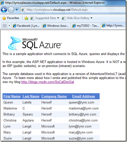 SQL Azure application sample