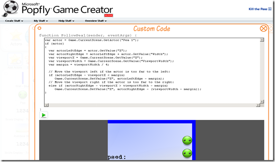 Popfly's Game Creator Javascript interface