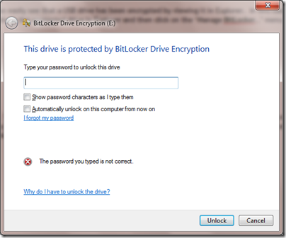 Password prompt for encrypted drive
