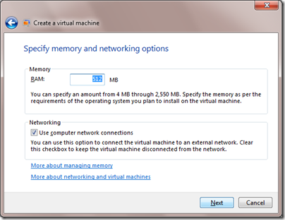 Create a VM II - memory allocation