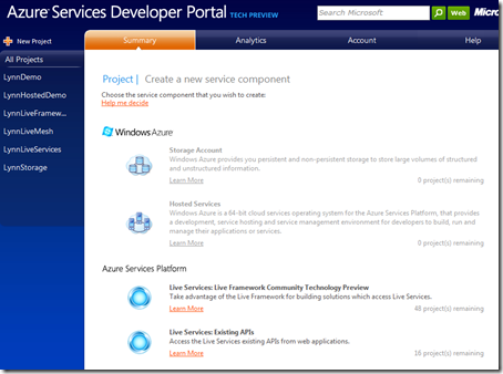 Azure Services Project Types