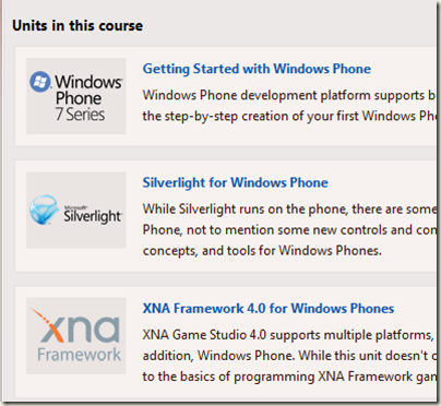 Units in the WindowsPhone 7 Dev Training Kit