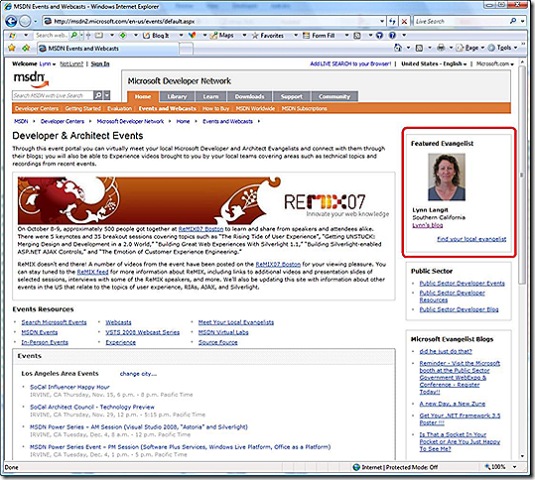 Lynn is featured on the MSDN landing page!