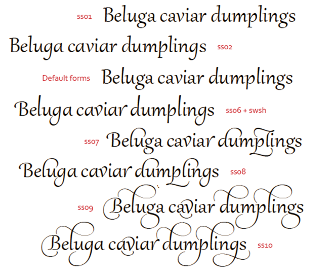 Some sample variants of the Gabriola display font.