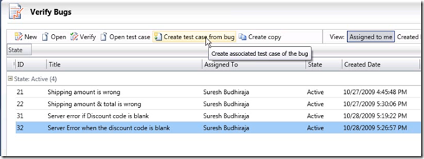 Create Test case from bug