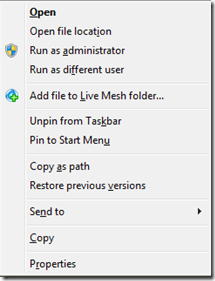 Run as different user option in a context menu. Remember to hold the shift key down when right clicking to see this option!