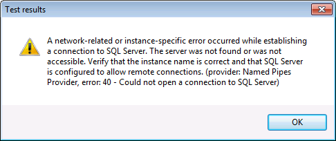 SQL Server 2008: The server was not found or was not accessible.