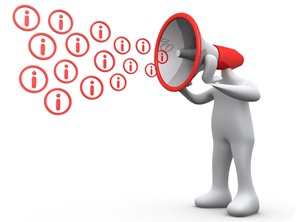 Clipart Illustration of a White Person With A Red Megaphone Head, Shouting Out Information