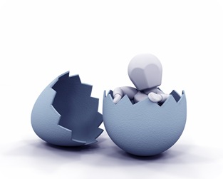 Clipart Illustration of a Relaxed White Character Sitting In A Broken Blue Easter Egg