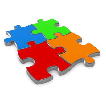Four Different Colored Puzzle Pieces Connected Over A White Background, Symbolizing Interlinking For Seo Website Marketing, Teamwork And Diversity Clipart Illustration Graphic