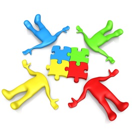 Clipart Illustration of a Group Of Four Colorful Diverse People Lying In A Circle With Their Heads Connected