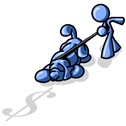Blue Man Walking a Dog That is Pulling on a Leash to Sniff a Shadow of a Dollar Sign on the Ground Clipart Illustration