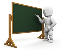 Clipart Illustration of a White Character Standing In Front Of A Chalkboard And Teaching A Class