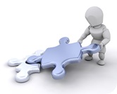 Clipart Illustration of a White Character Fitting Two Jigsaw Puzzle Pieces Together