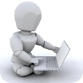 Clipart Illustration of a White Character Sitting On The Ground And Using A Laptop Computer