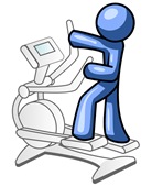 Blue Man Exercising on a Cross Trainer Clipart Illustration