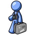 Blue Male Tourist Carrying His Suitcase and Walking With a Camera Around His Neck Clipart Illustration