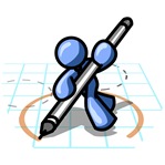 Blue Man Holding a Pencil and Drawing a Circle on a Blueprint Clipart Illustration