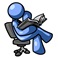 Blue Man Sitting Cross Legged in a Chair and Reading a Book Clipart Illustration