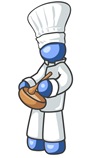 Blue Baker Chef Cook in Uniform and Chef's Hat, Stirring Ingredients in a Bowl Clipart Illustration