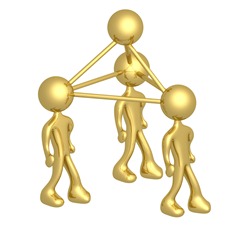 Gold Business People Connected By Atoms, Symbolizing Teamwork, Brainstorming, Creativity And Ideas Clipart Illustration Image