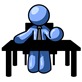 Blue Businessman Seated at a Desk, Instructing Employees Clipart Illustration
