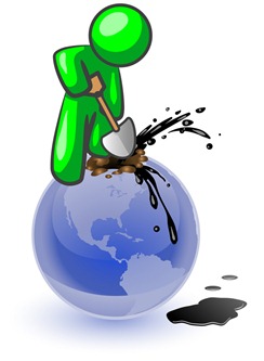 Lime Green Man Using A Shovel To Drill Oil Out Of Planet Earth Clipart Illustration