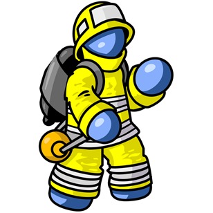 Blue Fireman in a Uniform, Fighting a Fire Clipart Illustration