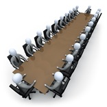 Group Of Grey People Holding A Meeting Around a Large Rectangular Conference Table In An Office Clipart Illustration Image