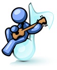 Blue Man Sitting on a Music Note and Playing a Guitar Clipart Illustration