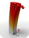 Clipart Illustration of an Unstable Toppling Cubic Structure Crumbling Over One Removed Cube With A Question Mark