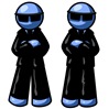 Two Blue Men Standing With Their Arms Crossed, Wearing Sunglasses and Black Suits Clipart Illustration