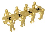 Team Of 8 Gold People Holding Up Connected Pieces To A Colorful Puzzle That Spells Out 