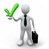 Clipart Illustration of a White Business Person In A Tie, Carrying A Briefcase And Holding A Grey Check Mark, Symbolizing Approval And Solutions