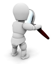 Clipart Illustration of a White Character Examining With A Magnifying Glass