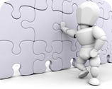 Clipart Illustration of a White Character Leaning Against A Competed Jigsaw Puzzle Wall