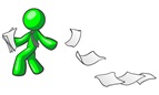 Lime Green Man Dropping White Sheets Of Paper On A Ground And Leaving A Paper Trail, Symbolizing Waste Clipart Illustration