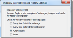 "Check for newer versions of stored pages" settings
