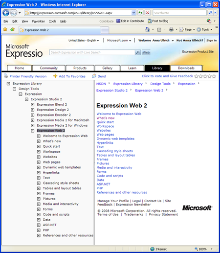 Expression Web 2 online Help on the Expression community website