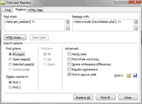 Replace tab in the Find and Replace dialog box