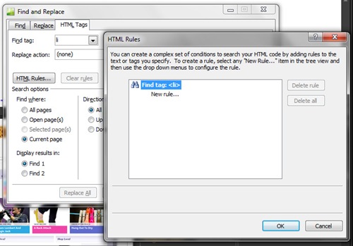 HTML Rules dialog box in Expression Web 3