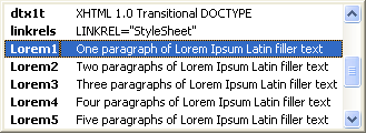 list of Code Snippets with custom Lorem Ipsum code snippets