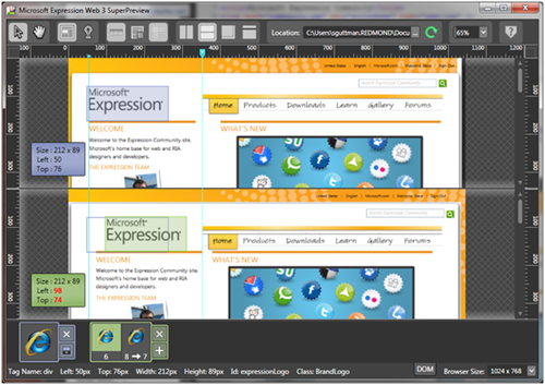 Expression Web SuperPreview in vertical Side-by-Side mode