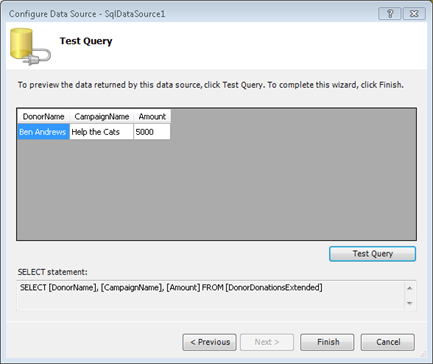 Test Query screen in Expression Web 3