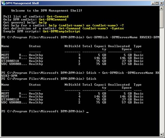 Screen shot of a sample DPMDisk output