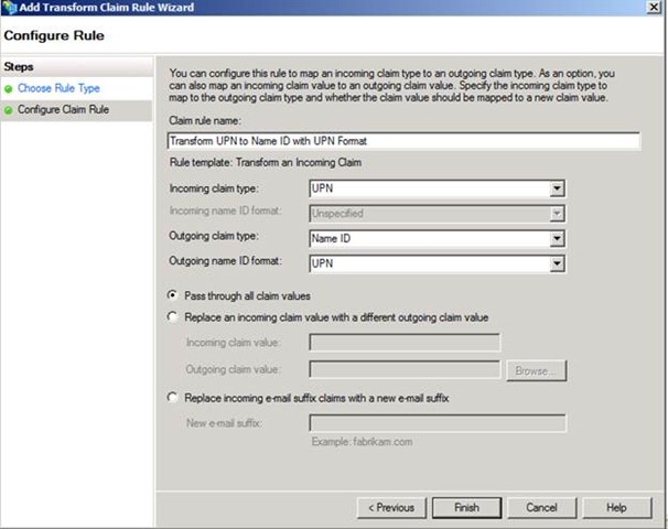 Figure 5 – Configuring the transformation rule for Name ID
