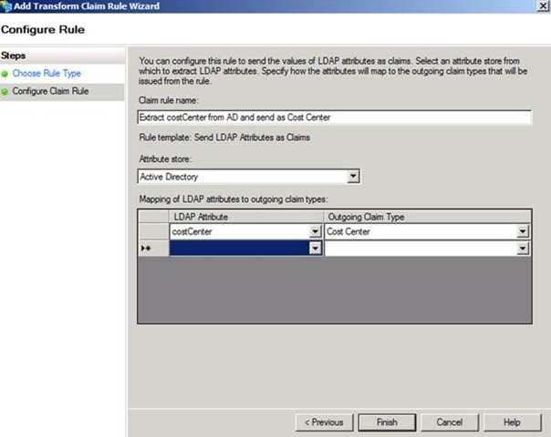 Figure 14 – Configuring a rule template to extract costCenter from AD and send as Cost Center